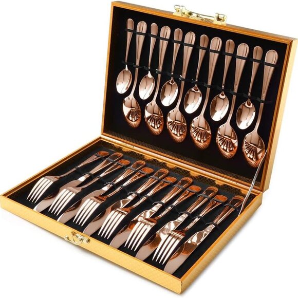 Other - Copper/Rose Gold Silverware Set, 24-Piece Stainless Steel Flatware Set, Service